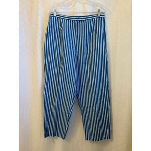 Talbots Vintage Blue White Nautical Striped Pants Cropped Stretch Womens Size 12